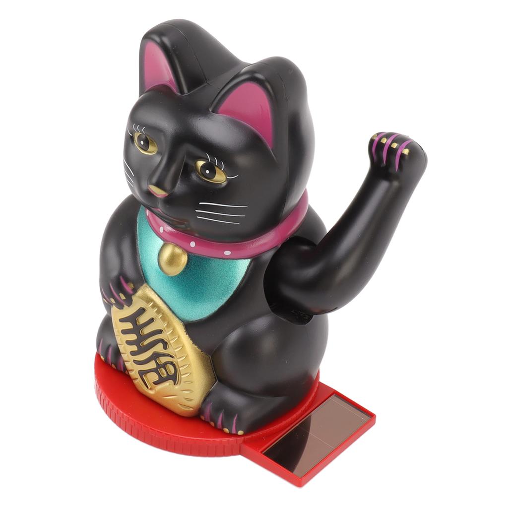 Solar Energy Powered Wealth Welcoming Cat with Waving Arm 6 Inch Lucky Money Cat Decoration for
