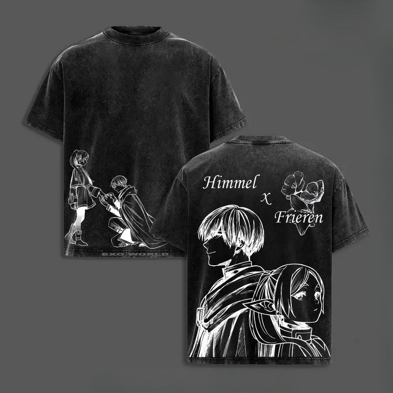 

Frieren Himmel Print T-shirt Frieren Beyond Journey s End Anime Clothing Men Women Cotton Tshirts Washed Tee Harajuku T Shirt XXL чорний
