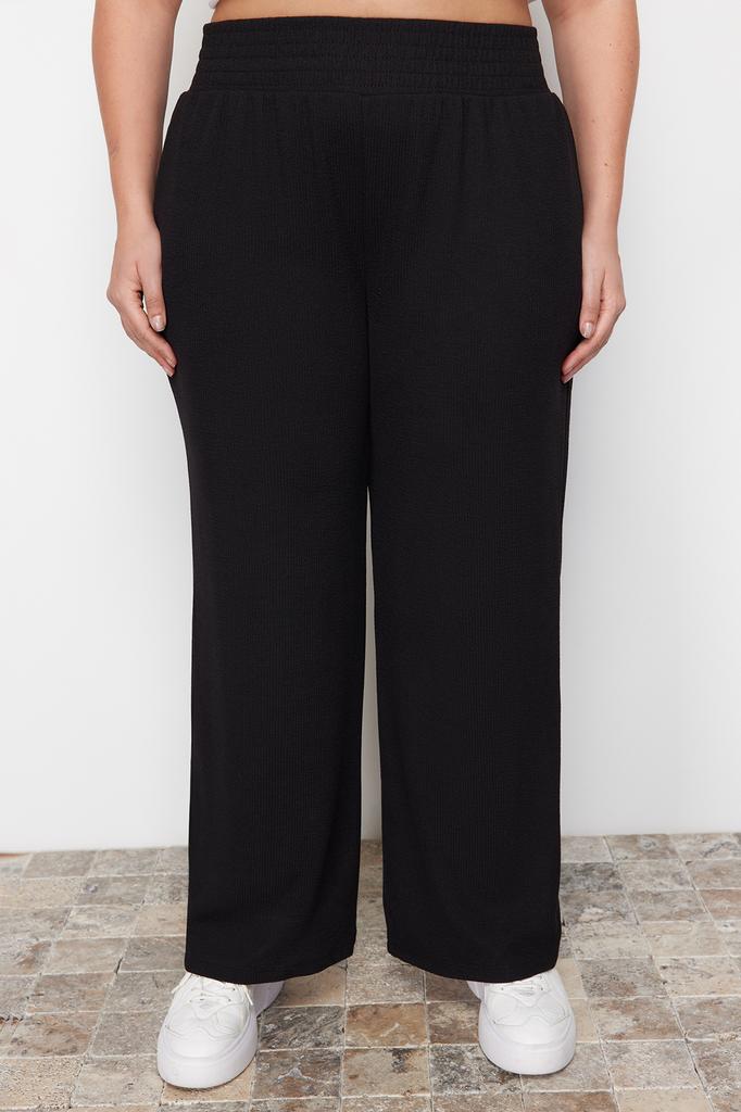 Women's Style Plus Size Black High Waist Knitted Trousers