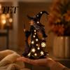 Spooky Home Holiday Decoration Halloween Witch Figurine with Star Light, Resin Tabletop Nightlight Lantern, Handcrafted Table Centerpiece Wizard