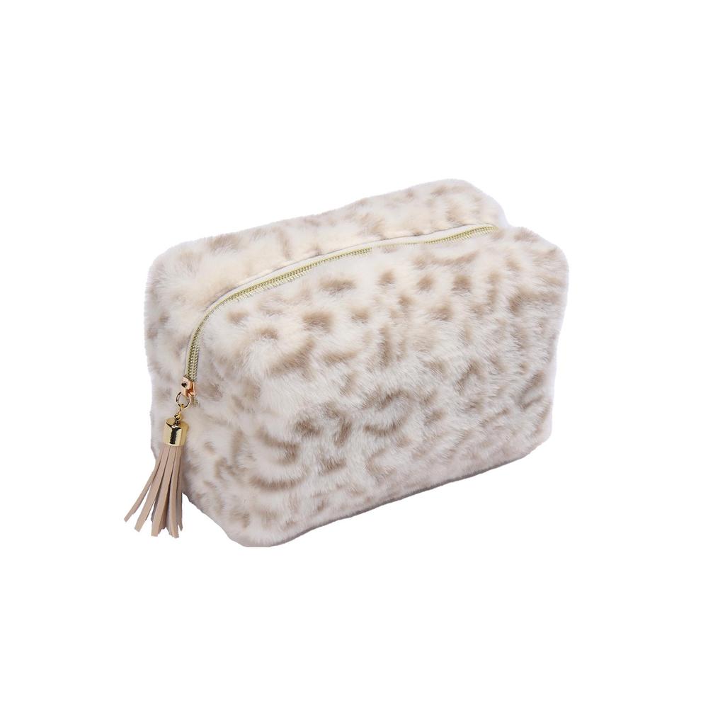 Hochwertige Kosmetiktasche aus Plüsch mit Leopardenmuster – großes Fassungsvermögen und süßes Design für Studentinnen