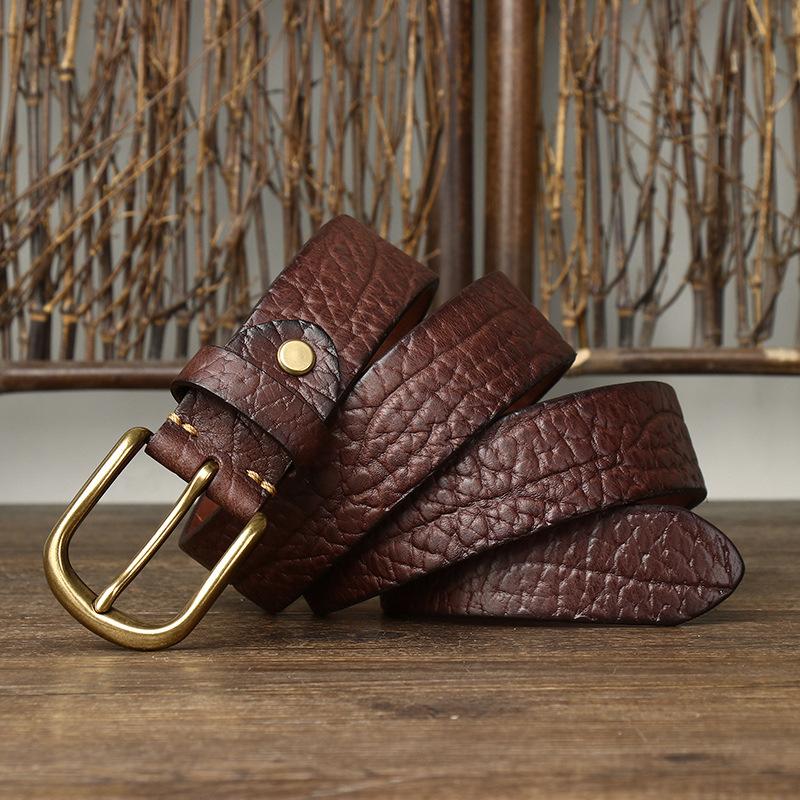 Thickened First Layer Cowhide Embossed Bison Leather Pattern Belt Men'S Genuine Leather Pin Buckle Retro Men'S Jeans Belt