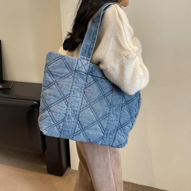 Solid Denim Large Capacity Women's Bags High-quality Zipper Casual Ladies Shoulder Bags Casual Bags for Women