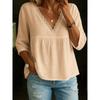 TIFICY Women's Fashion Casual Summer Spring Solid Color Print 3/4 Sleeves V-Neck Blouses & Shirts