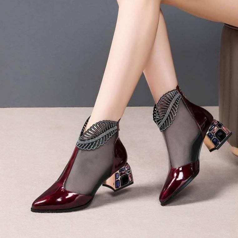 Fashion Women Crystal Lace Zip Mesh Pumps Woman High Heels Summer Female Shoes Classics Solid Platform Sandals Ladies Party Shoes 2024