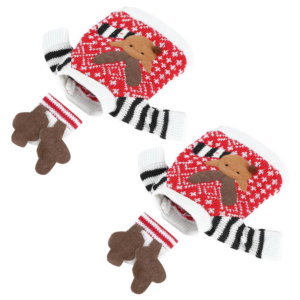 2PCS/Set Cute Christmas Elk Wine Bottle Cover Champagne Bottle Knitting Sweater for Party