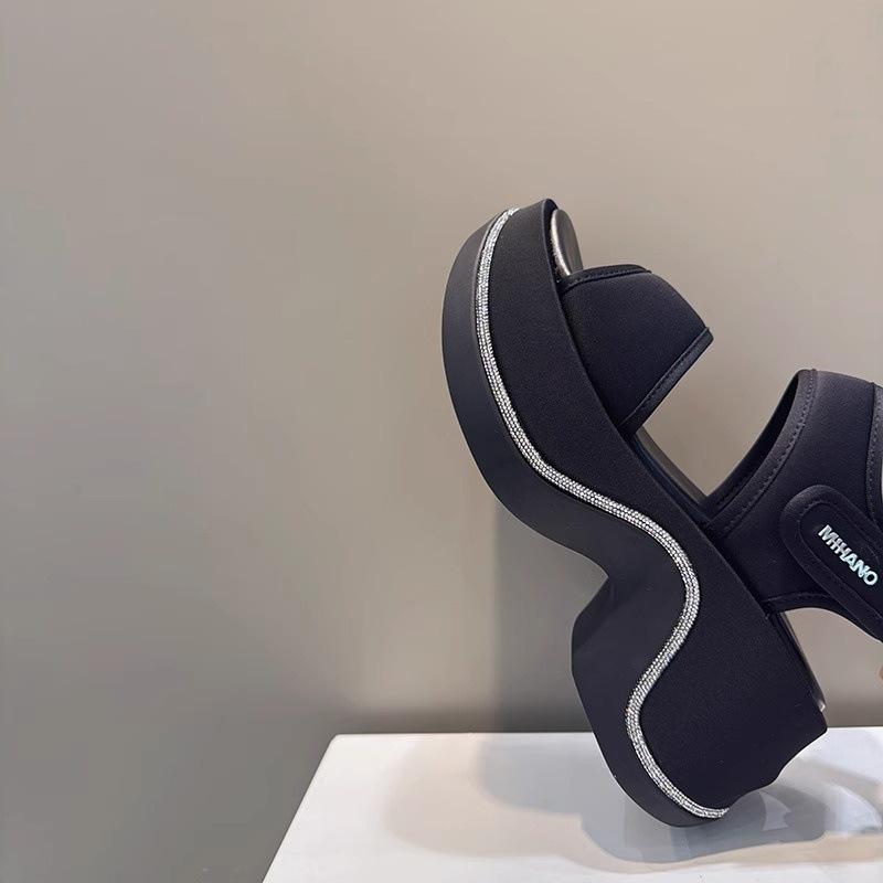 

Летние новые сандалии на толстой подошве, на высоком каблуке-маффине, с открытым носком, модные, трендовые, на липучке, пляжные сандалии женские 40 чёрный