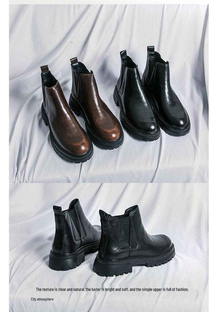 Men's Casual Fashion Martin High-Top Boots - Autumn/Winter Thick-Soled Korean & British Style, Slip-On Height-Increasing Design
