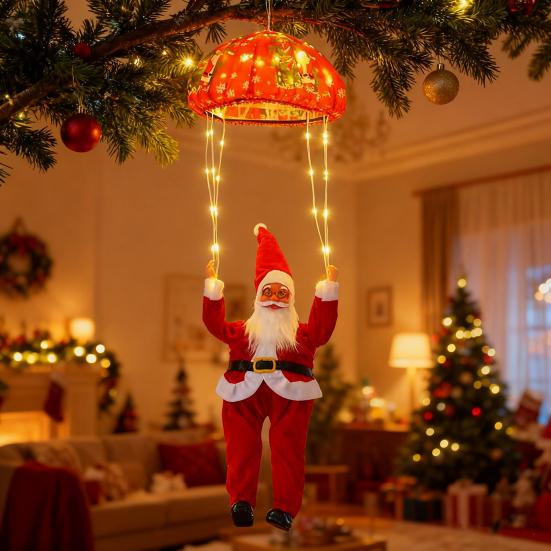 Święty Mikołaj Spadochron Lampki Świąteczne 8 Trybów Lampki Sznurowe z Pozami DIY Dekoracja Wewnętrzna Zewnętrzna do Domu Drzewka Podwórka Świąteczny Prezent