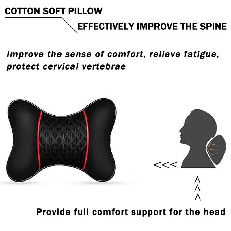 2Pcs Car Seat Neck Pillow Headrest Rest Cushion Support PU Leather Knitted Seat  Auto Black Safety Pillow Car Accessories
