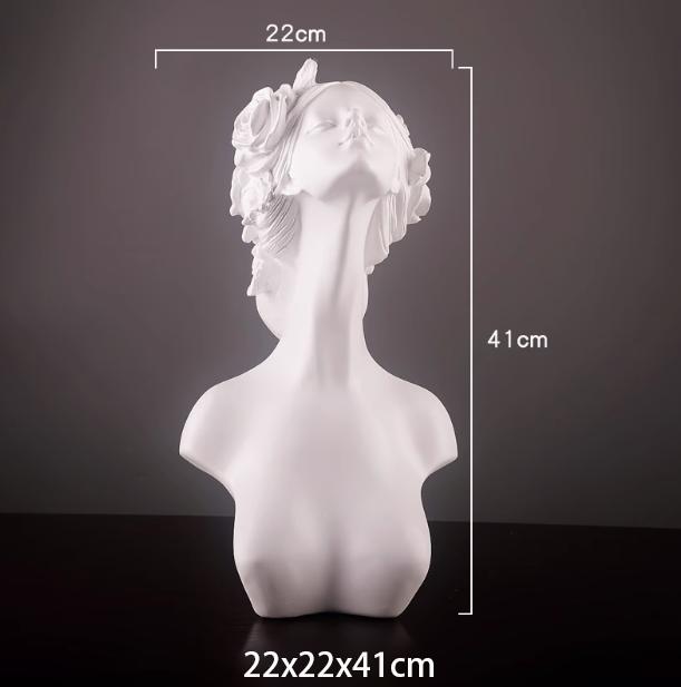 Flower Head Girl Sculpture Resin Figure Decoration Home Livingroom Table Figurines Accessories Art Hotel Desk Statue Ornaments