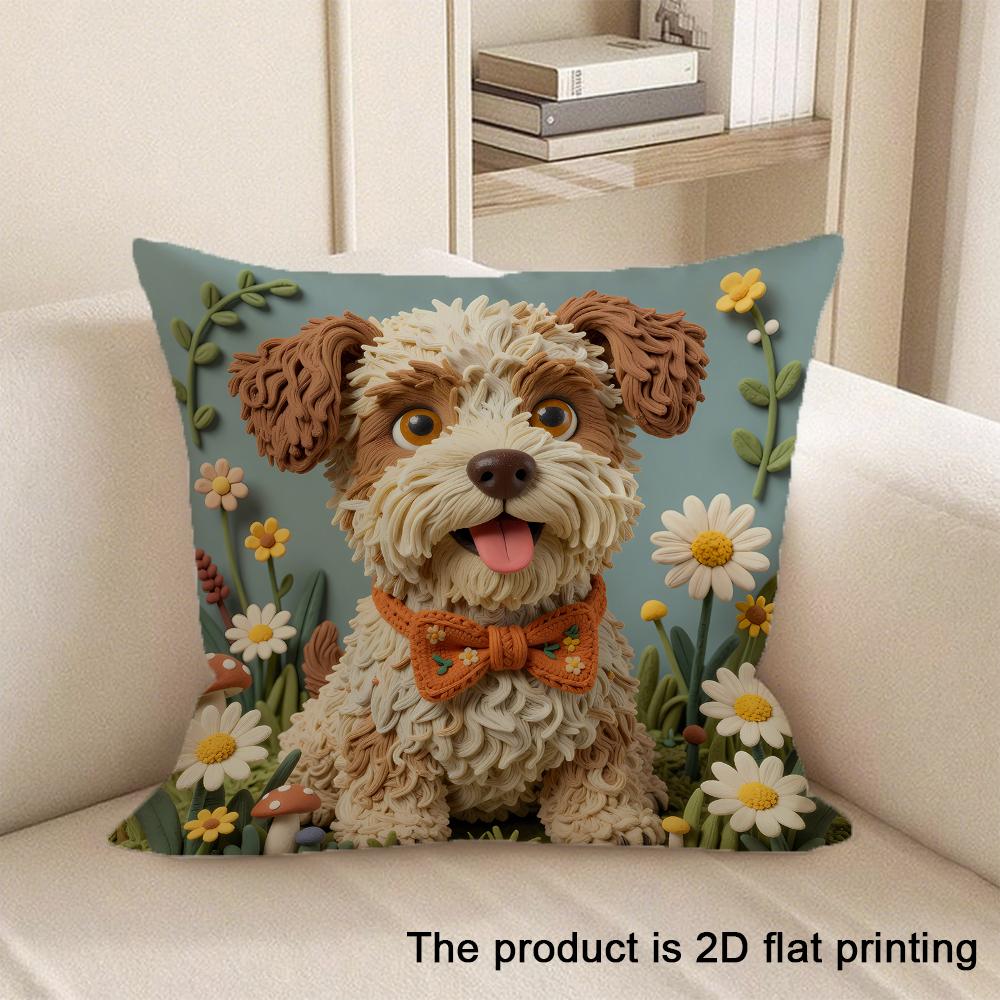 1Pc Adorable 2D Flat Printed Pet And Animal Patterned Pillowcases Sofa Cushion Cover Home Bedroom Room Decoration