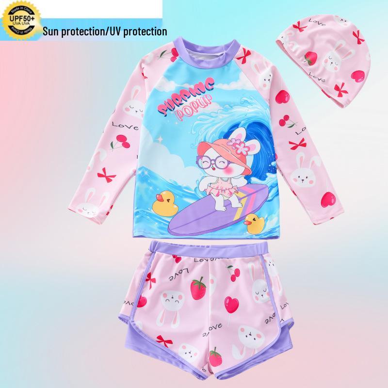 Kids' Cartoon Rabbit Sun Protection Swimsuit - 2-Piece Set for All Sizes