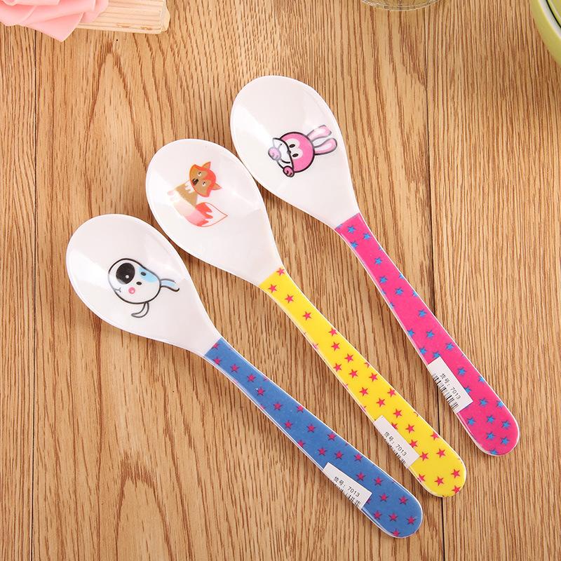 Cute Cartoon Color Baby Feeding Spoon Melamine Small Spoon Coffee Spoon Baby Spoon Cutlery Set