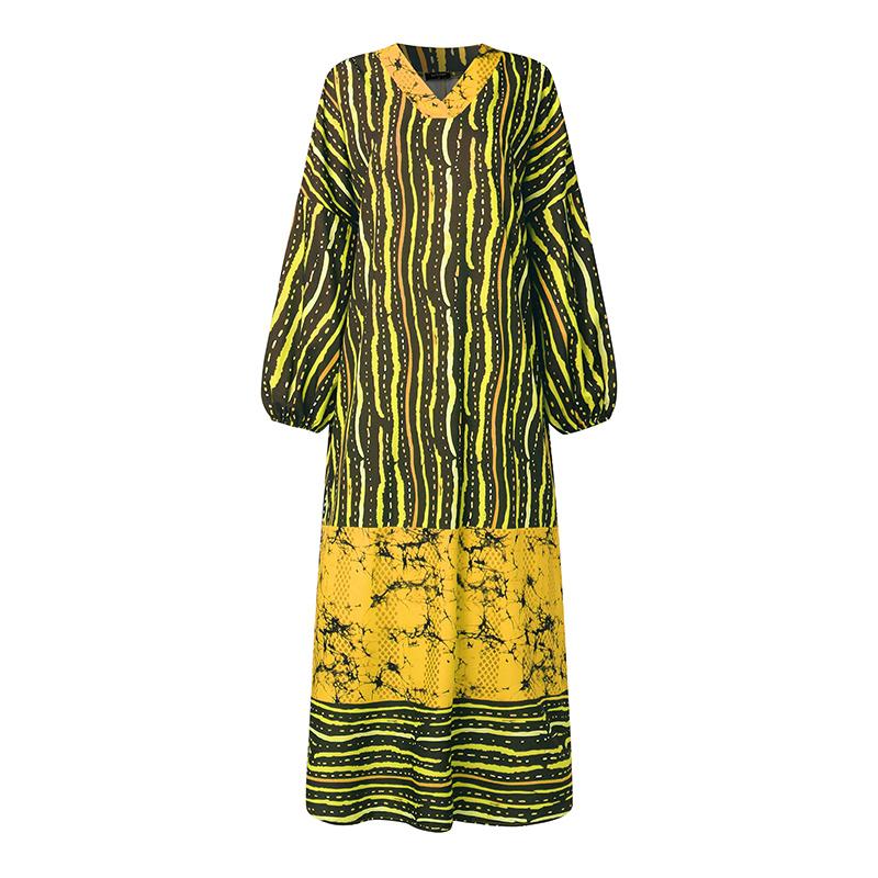 

VONDA Женское повседневное длинное платье-кафтан с весенним принтом и длинным рукавом L жёлтый