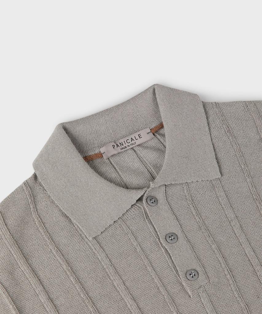 PANICALE Gray Striped Linen Polo Shirt