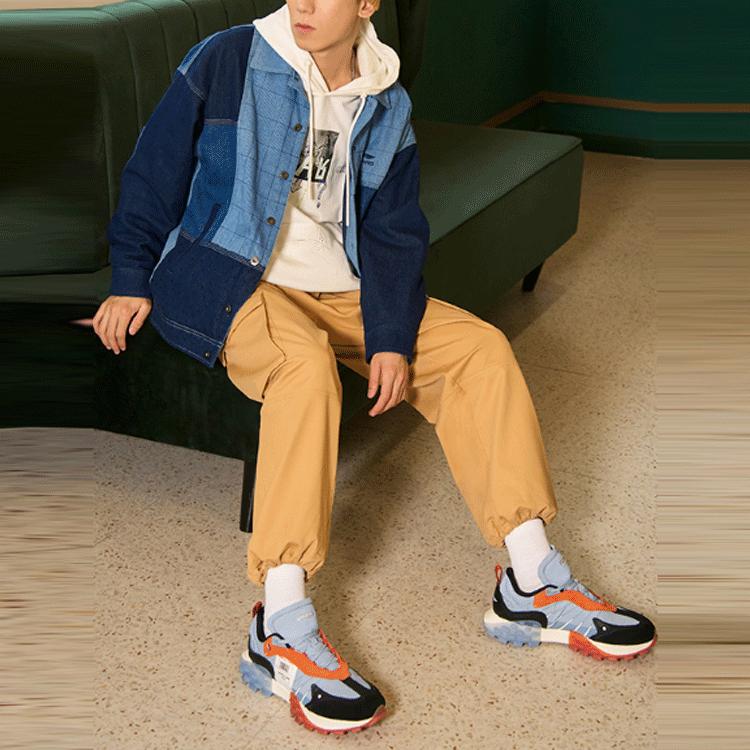 Li Ning Wade Series Spliced Single-Breasted Denim Long Sleeve Jacket Men jackets Blue AJDR445-1