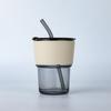 Vertical Pattern Bamboo Cup Glass Transparent Household Striped Water Cup Office Straw Cup with Lid Ins Style Coffee Cup