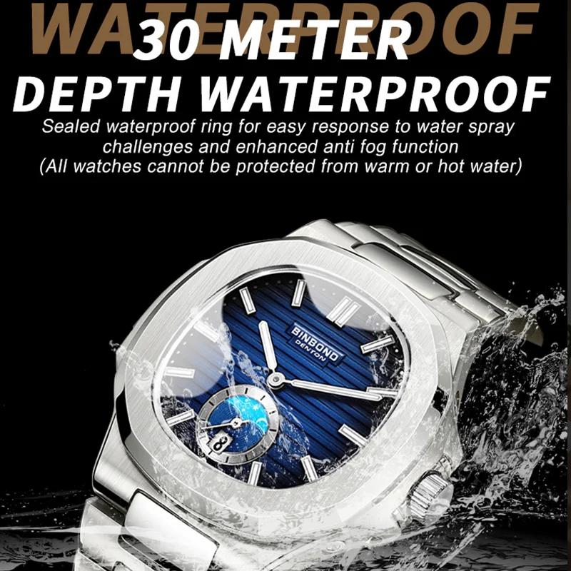 BINBOND Herrenuhren Quarz Mode Klassiker Vielseitig Edelstahl 30M Wasserdicht Leuchtend Luxus Herrenuhren