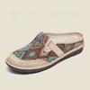 Mules traditionnelles chinoises en lin brodé pour femmes, chaussures plates respirantes et confortables à bout rond, pantoufles d'été à enfiler