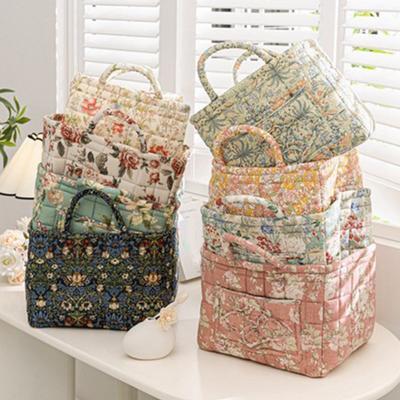Pastoral Style Fabric Storage Basket with Handle Quilted Laundry Hampers Big Capacity Portable Underwear Sorting Basket for Home