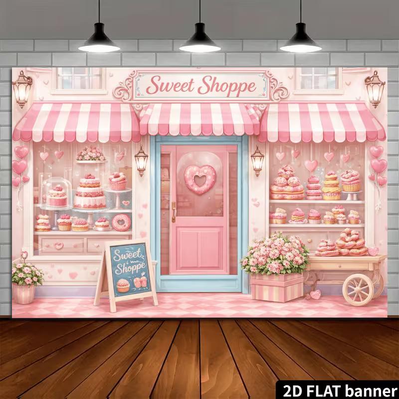 2D Sweet Shoppe Backdrop Pink Candy Shop Photography Background