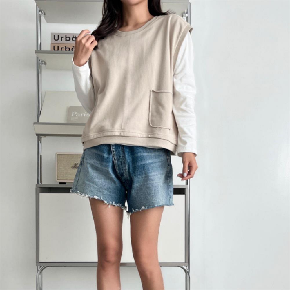 New Arrivals Open Run Women Oversized Cutting Pocket Cotton Vest Fall
