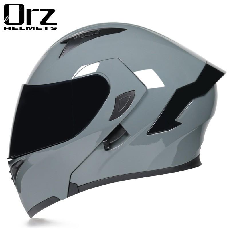 Full Face Motorcycle Helmet With Visor Flip-Up Men Women Adult ABS Safety Winter Riding Gear Gray Black
