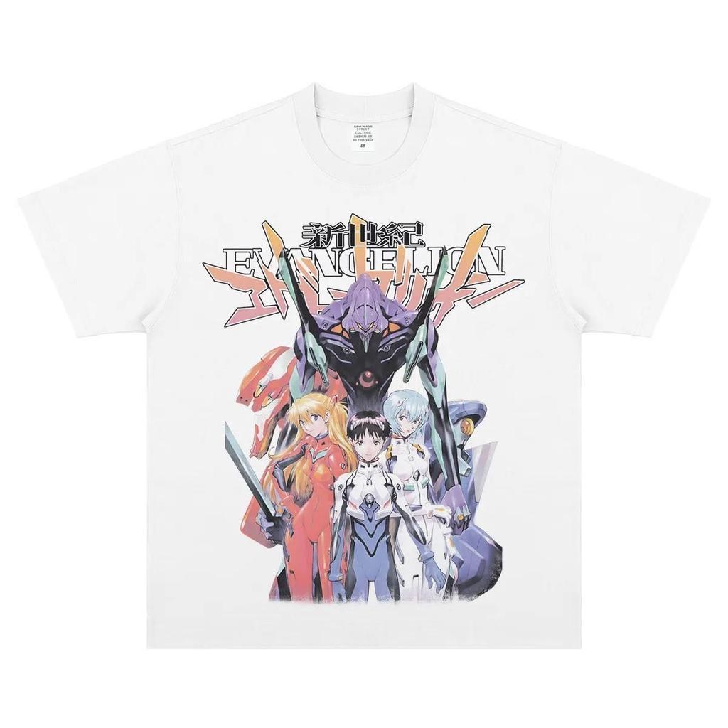 Cotton New Century Gospel Warrior EVA Vintage Anime Printed T-Shirt Short Sleeve Men's and Women's Streetwear