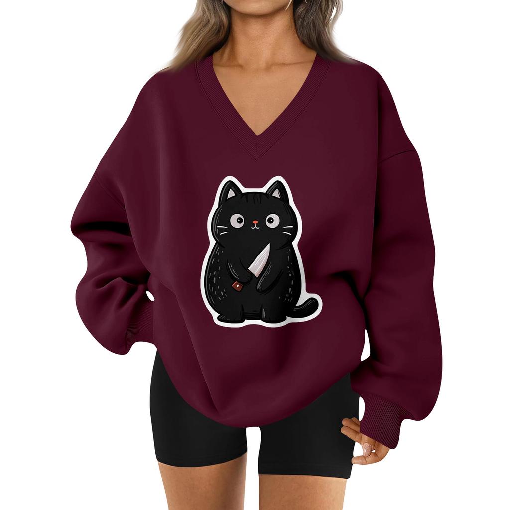 Women's V-neck Dropped Shoulder Halloween Print Sports Sweatshirt Top