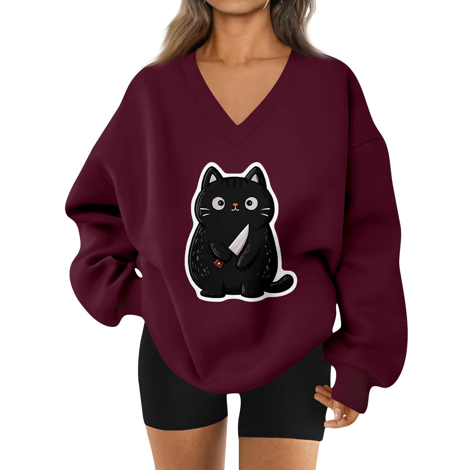 

Women s V-neck Dropped Shoulder Halloween Print Sports Sweatshirt Top M