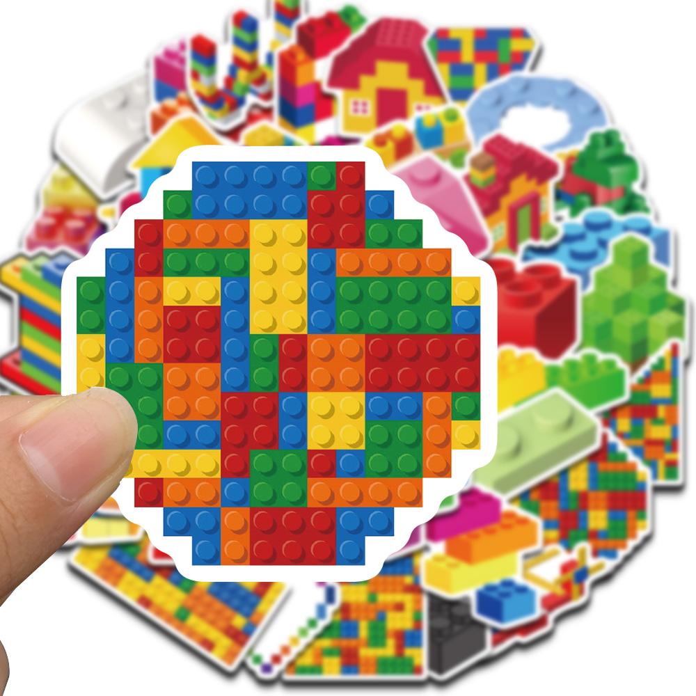50/100PCS Colorful Building Blocks Sticker Watercolor Graffiti DIY Skateboard Cartoon Laptop Cute Decoration Cool Sticker Phone