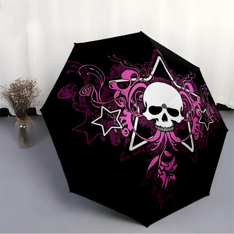 1 Stück Totenkopf-Stern-Design Automatikschirm - Automatisches Öffnen und Schließen, Stabiler Eisenrahmen, Formelle Anlässe yy251018125