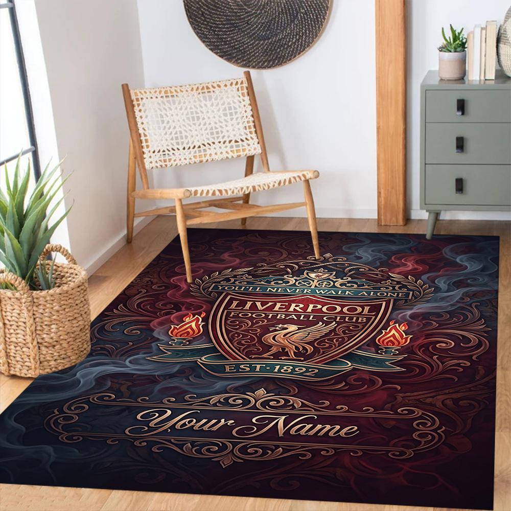 Liverpool Fc Personalized Text Area Rug Suitable For Game Room Kitchen Foyer Dormitory Antislip Rug Anime Office Decor Spiritual Gift