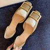 New Women Sandals Metal Square Buckle Leather Thick Heel Square Toe Sandal Spring Casual Low Heel Back Strap Fashion Sandals