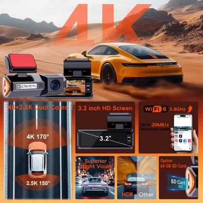 QOZ Compact 4K Dash Cam, Dual Lens 2.5K, APP Control GPS WDR Night Vision 24H Parking