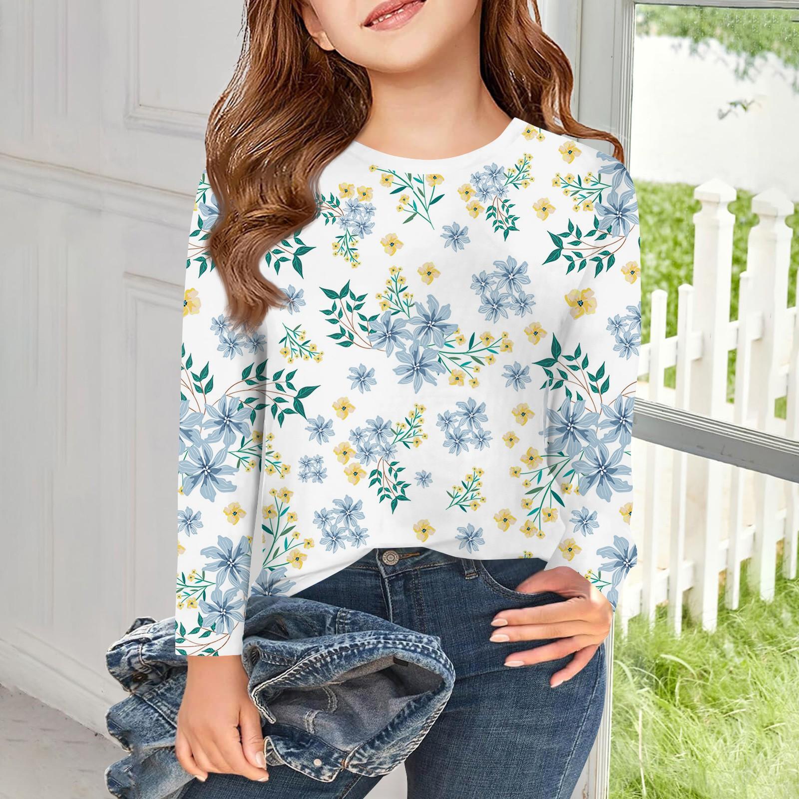 

Футболки с длинным рукавом для девочек, детские осенние топы с круглым вырезом и принтом, базовые футболки для детей 5–14 лет 160 жёлтый