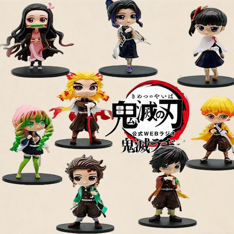 8pcs/Sets Q Posket Figure  Demon Slayer Mini Figurine Kimetsu No Yaiba Small PVC Dolls Desktop Decoration