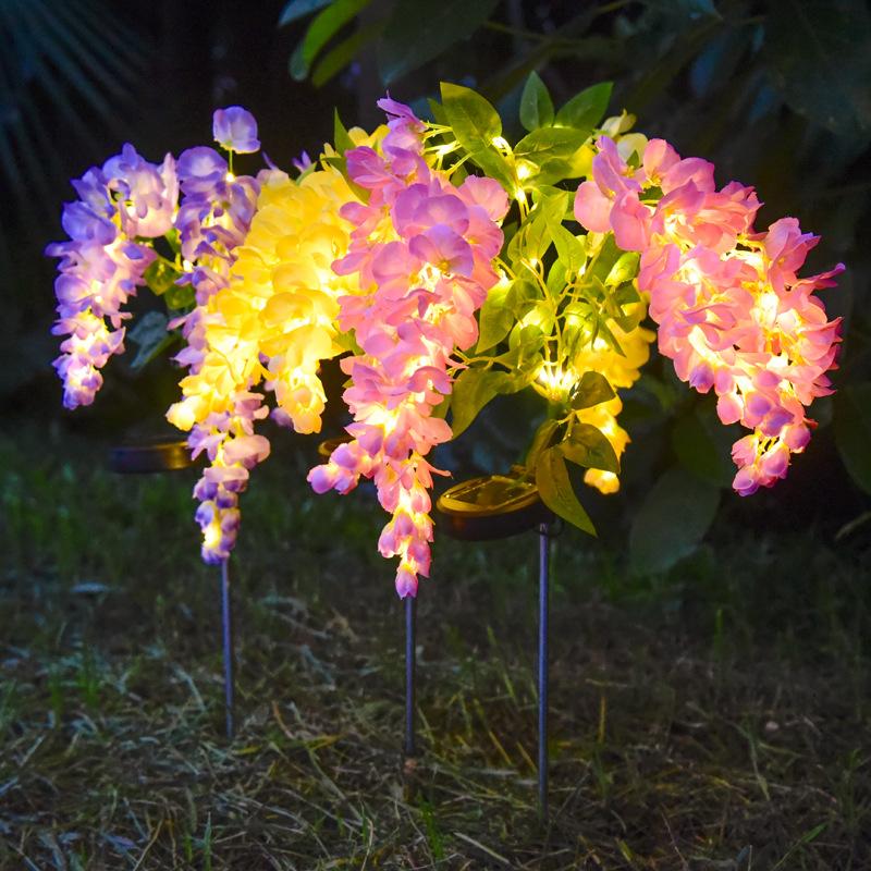 Solar Wisteria Flower Landscape Lights Courtyard Garden Decoration Led Artificial Flower Ground Plug Lights Lawn Lamps