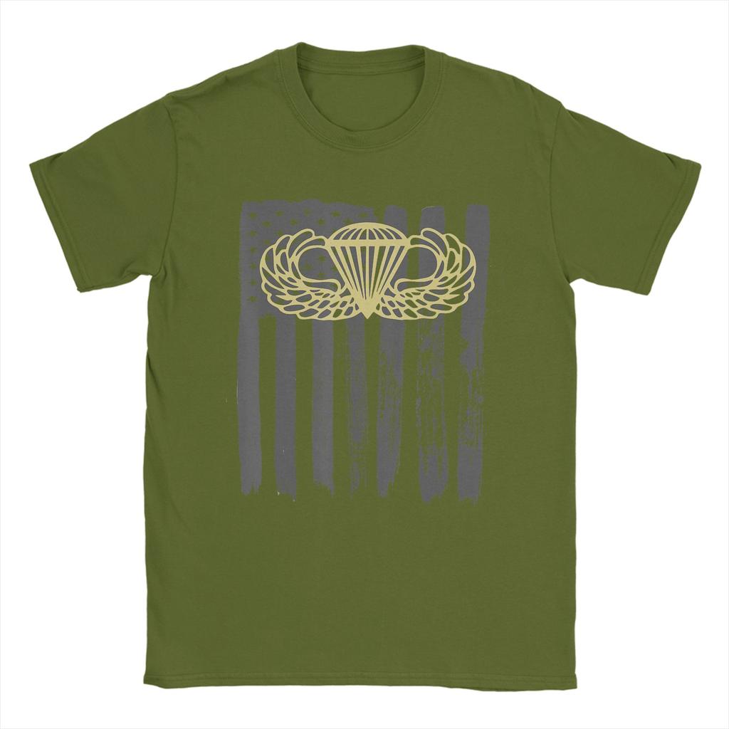 Army Parachute Wings Badge and US Flag Airborne T Shirt Short Sleeves Vintage Tops Summer 100 Cotton Oversize Tees