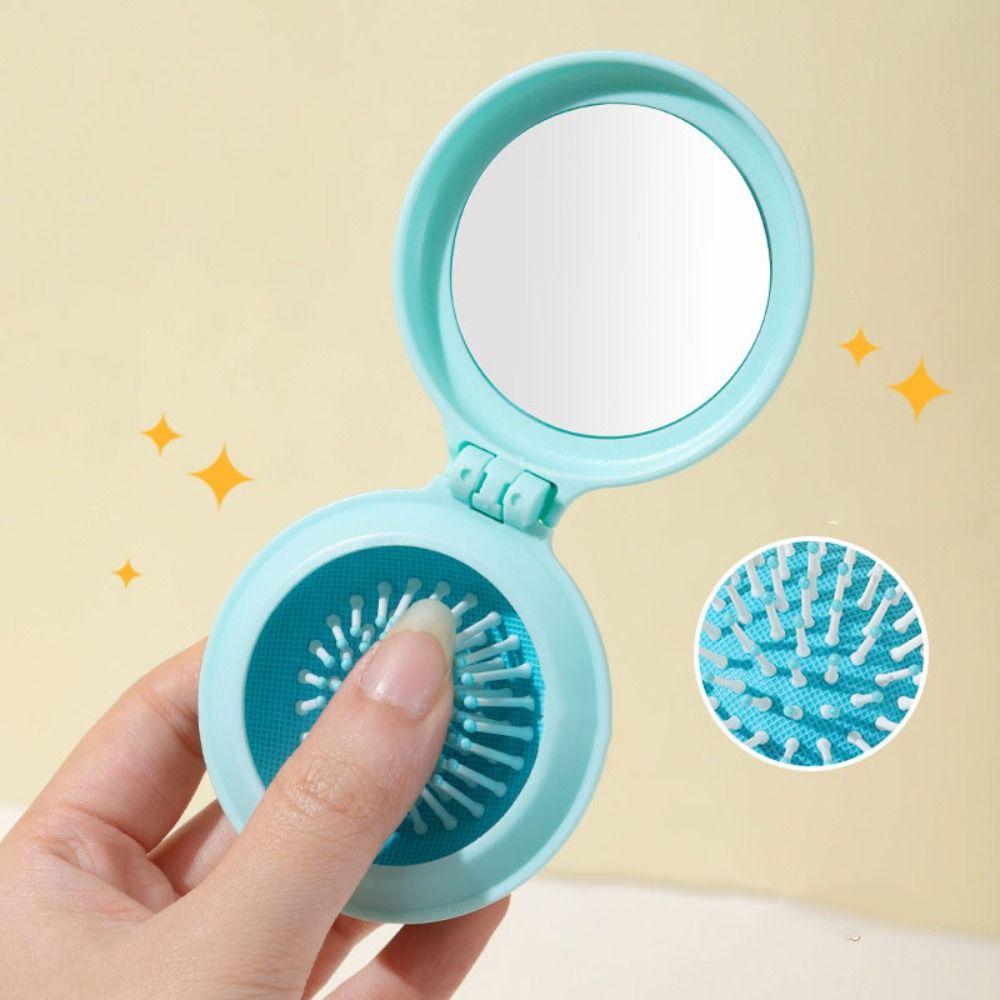 4Pcs Mini Makeup Mirror with Comb Round Air Cushion Comb Simple Folding Air Bag Comb  Girl Women