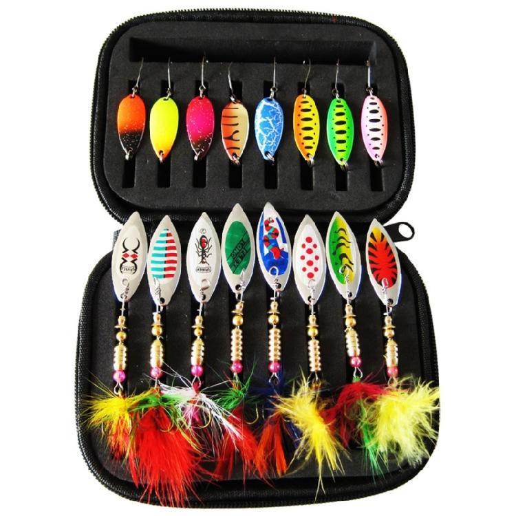 16Pcs Fishing Spinner Swimbaits Set for Saltwater and Saltwater Sequins Lures Bass Spoon Steel Treble Hook Spinner Baits