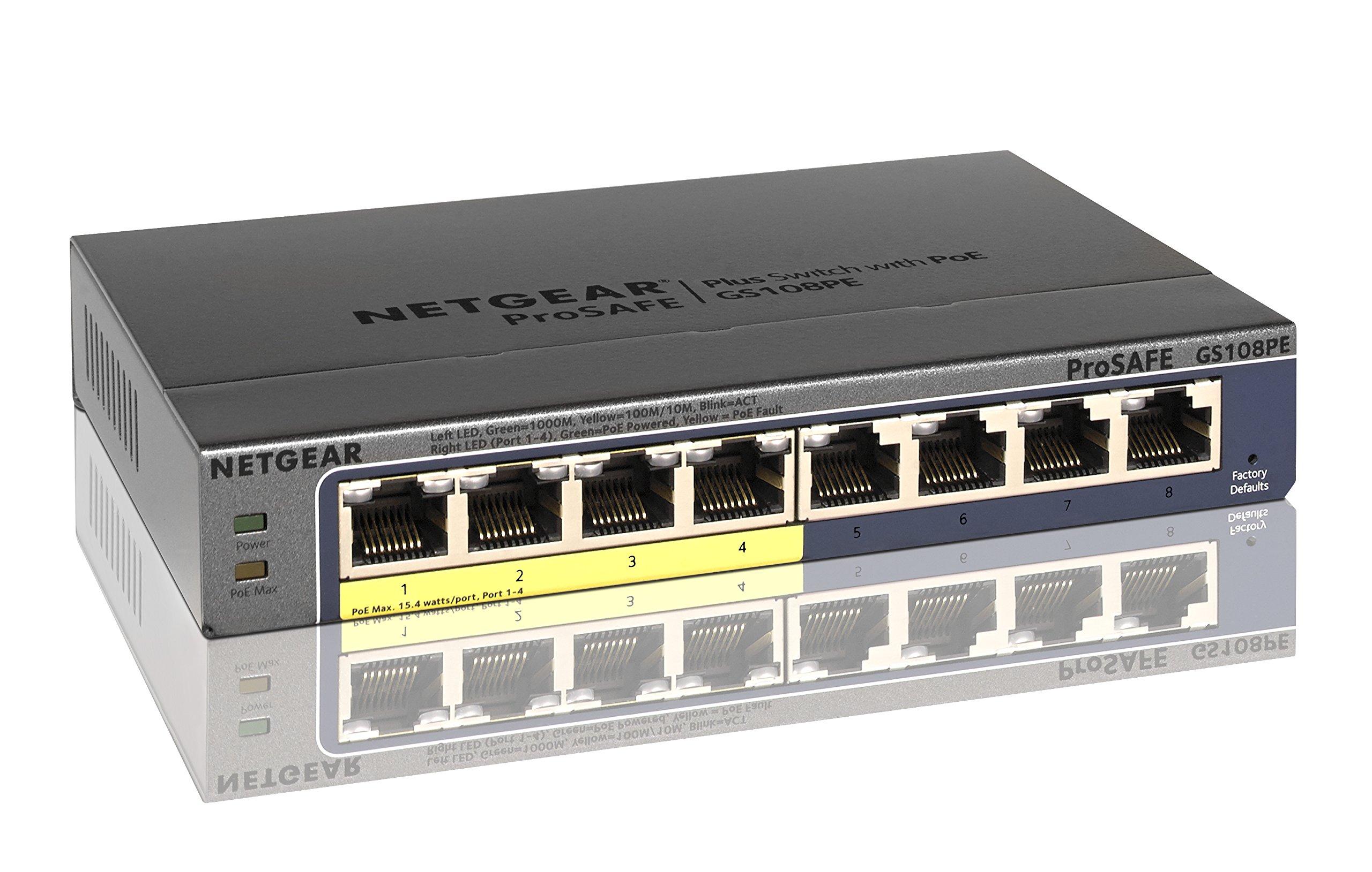 

Знятий з виробництва комутатор NETGEAR PoE Gigabit 8 портів портів загальна кількість VLAN QoS IGMP безвентиляторний тихий [Продукт виробника] (PoE4 53 Вт) GS108PE-300AJS
