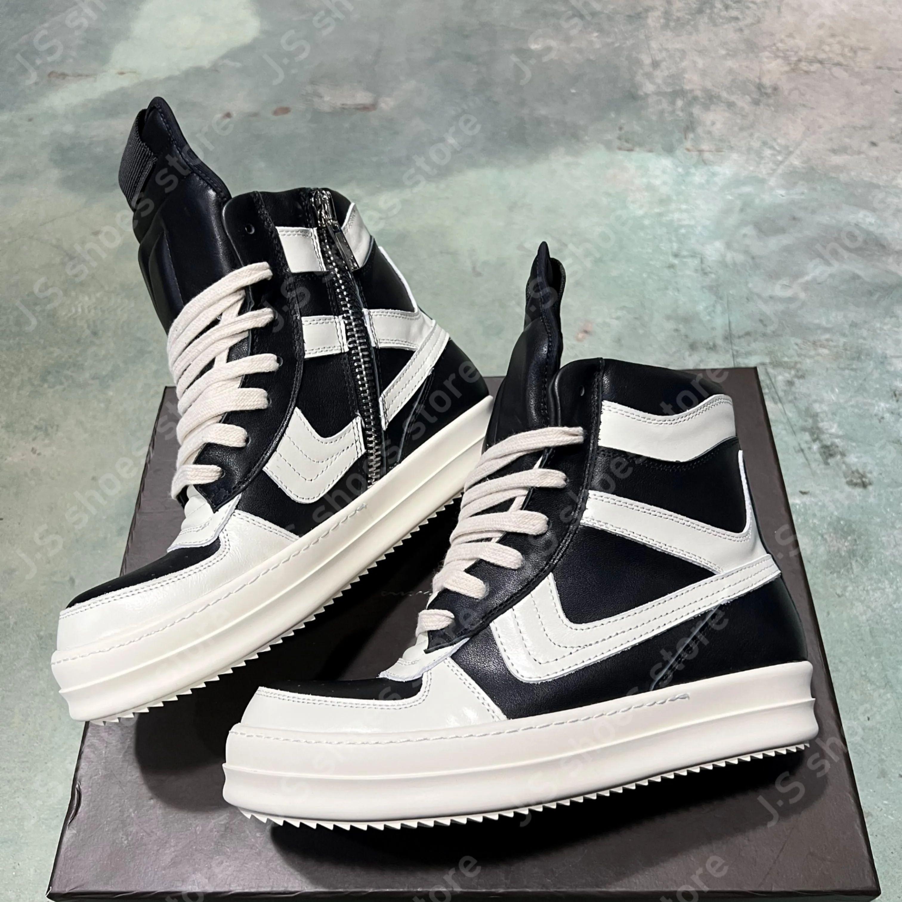 

R-o Genious Sneakers Black White Leather High Top Shoe Geobasket Boots Men Shoes Zipper Luxury Women Casual Sneaker Ankle Boot 34