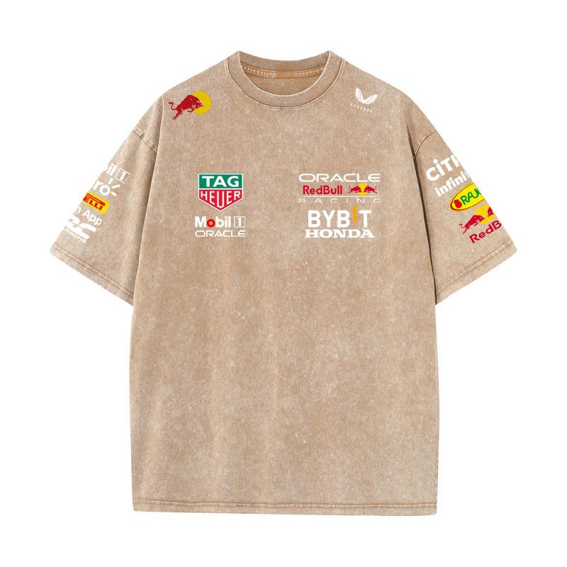 Summer F1 Racing Suit Red Bull Vestapan Team Uniform Short Sleeved Vintage Wash T-shirt Round Neck T-shirt
