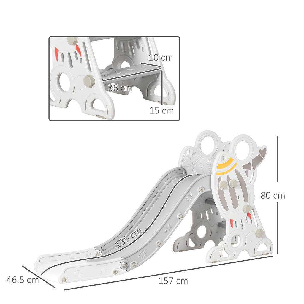 Slide for children aged 1.5 to 3 years. Rocket design. Sticker set. Grey. 157 x 46.5 x 80 cm