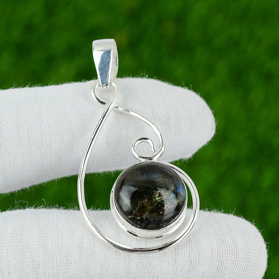 

Natural Labradorite Gemstone Pendant Gray 925 Sterling Silver Indian Jewelry