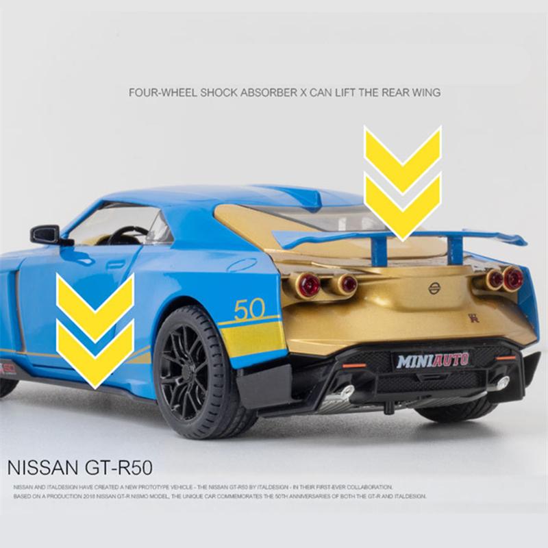 1/24 Niaasn GTR 50 Alloy Sports Car Model Diecasts Metal Toy Race Car Model Sound and Light Simulation Collection Childrens Gift