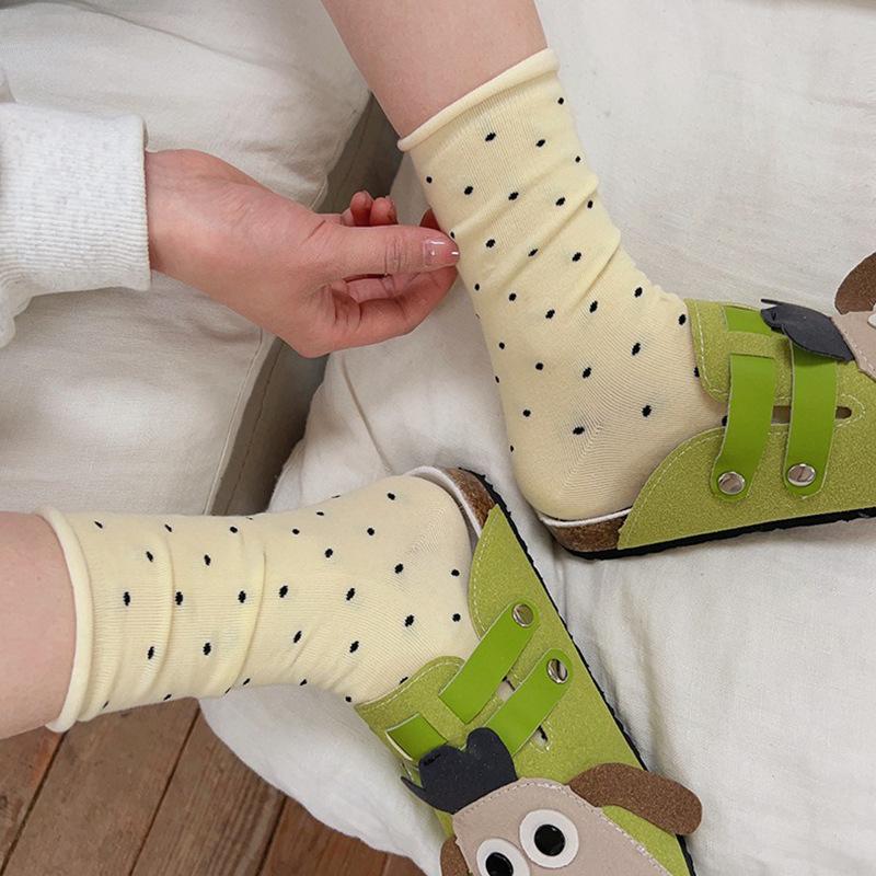 Rolled Polka Dot Socks Trendy Tube Socks Literary Confinement Socks Pile Socks Are Versatile And The Same