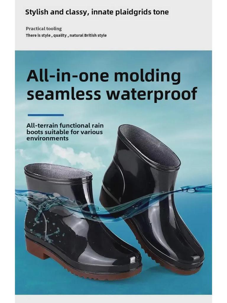 Vanntette sklisikre varme gummiregnstøvler for menn med fortykket lavskaftdesign